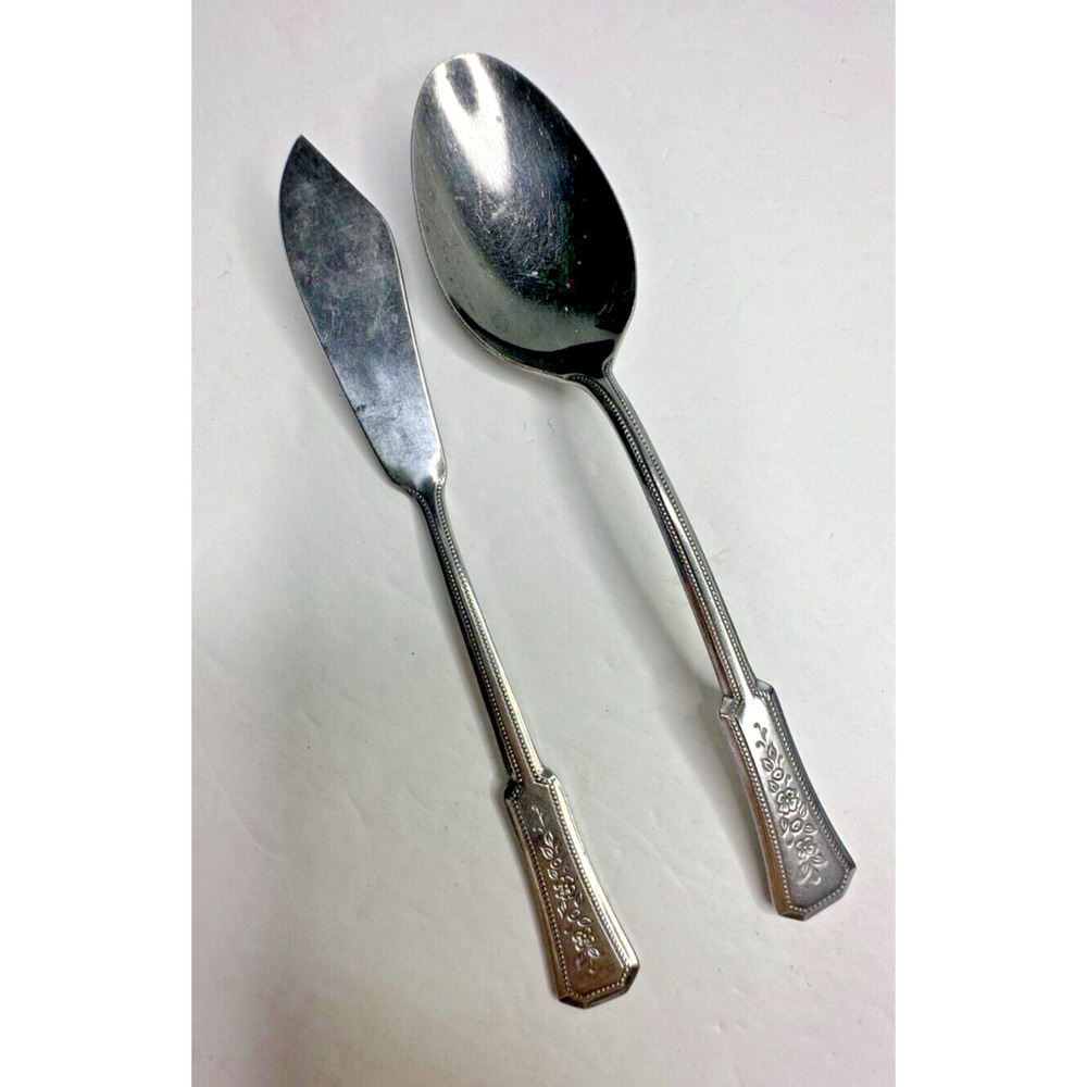 Rogers Landscape Floral Stainless Flatware Replacement Spoon Butter Knife‎ 2 Pc